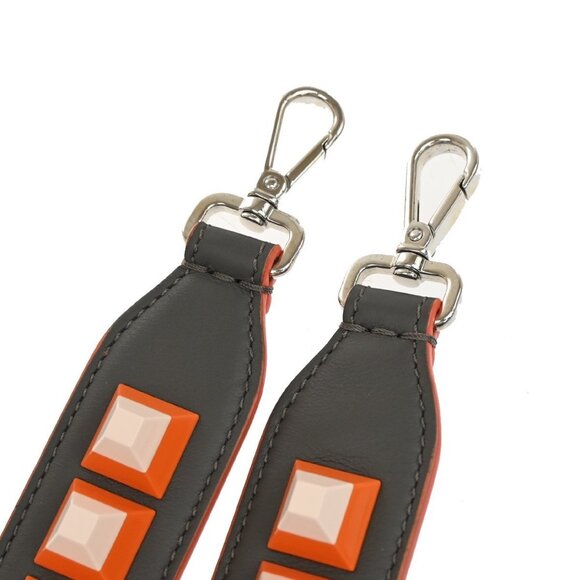 FENDI Logo Bag Shoulder Strap Studs Leather Plastic Brown Blue Orange - Picture 4 of 9
